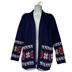 Vintage Cordova Patriotic Winter Lodgecore Snowflake handknit open front sweater